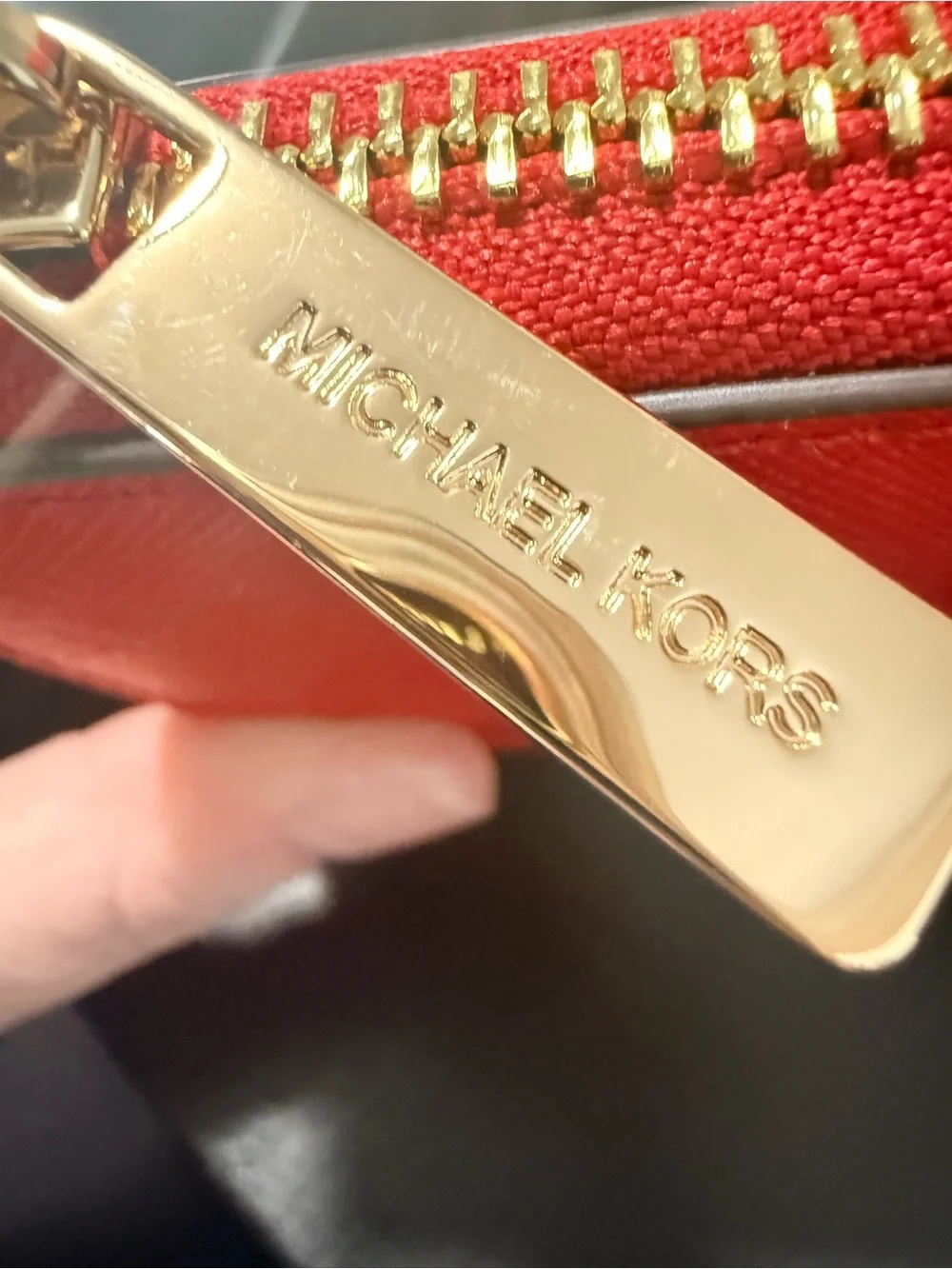 Michael Kors Bright Red Saffiano Zip Wallet with Gold Hardware